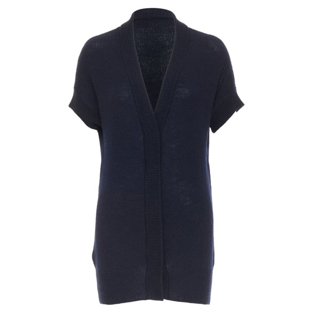 PRADA 100% virgin wool navy blue short sleeve snap button V-neck cardigan IT40 S